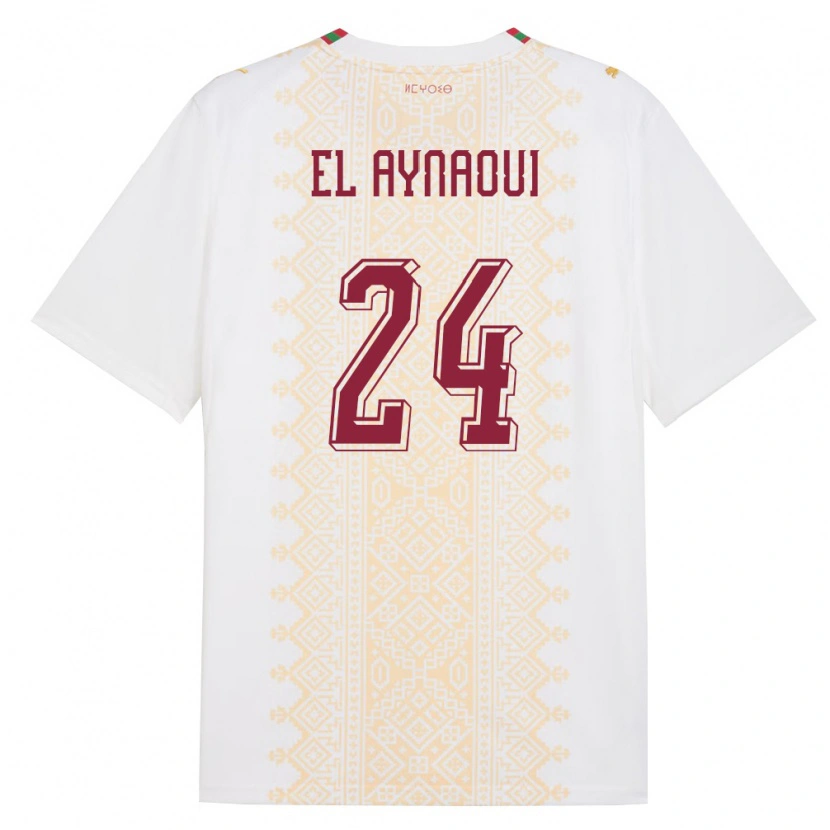 Danxen Mujer Camiseta Marruecos Neil El Aynaoui #24 Blanco Oro Rojo 2ª Equipación 26-28 La Camisa