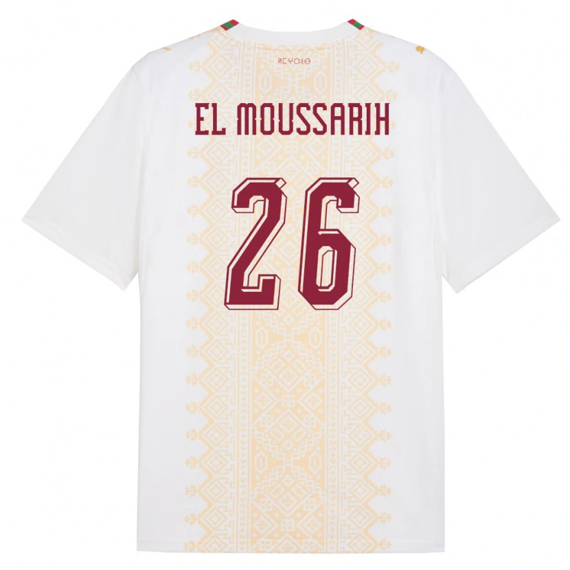 Danxen Mujer Camiseta Marruecos Yanis El Moussarih #26 Blanco Oro Rojo 2ª Equipación 26-28 La Camisa