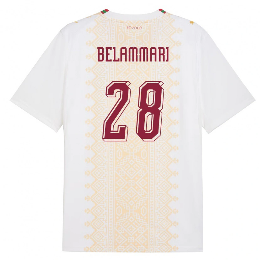Danxen Mujer Camiseta Marruecos Youssef Belammari #28 Blanco Oro Rojo 2ª Equipación 26-28 La Camisa