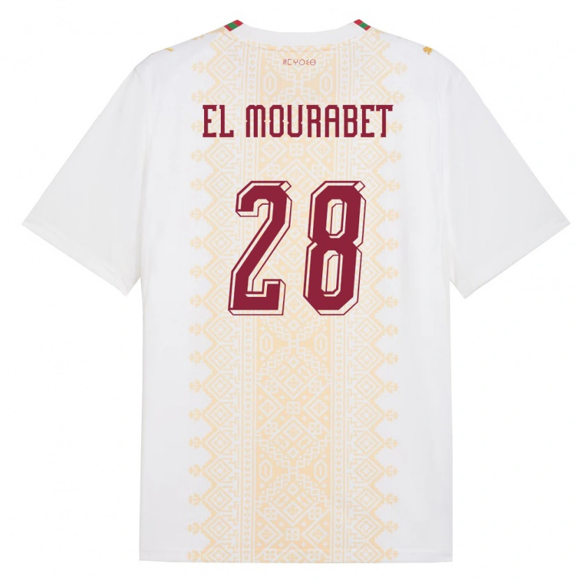 Danxen Mujer Camiseta Marruecos Samir El Mourabet #28 Blanco Oro Rojo 2ª Equipación 26-28 La Camisa