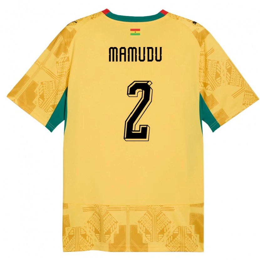 Danxen Mujer Camiseta Ghana Kamaradini Mamudu #2 Amarillo Rojo Negro 2ª Equipación 26-28 La Camisa