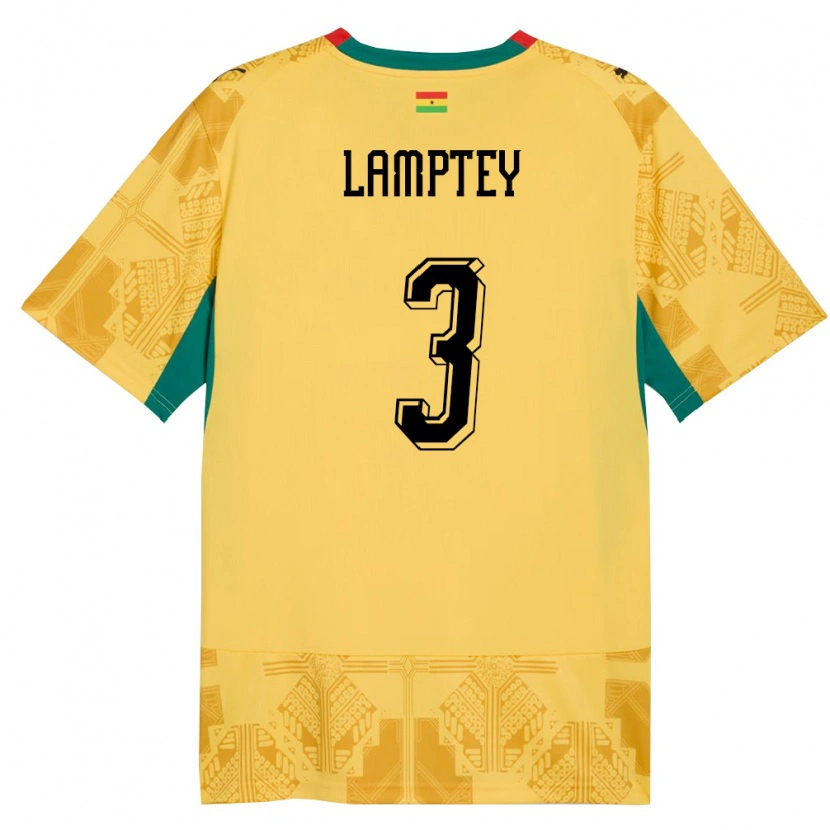 Danxen Mujer Camiseta Ghana Tariq Lamptey #3 Amarillo Rojo Negro 2ª Equipación 26-28 La Camisa