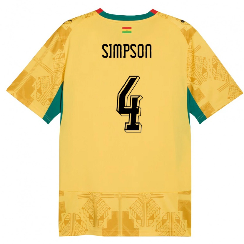 Danxen Mujer Camiseta Ghana Razak Simpson #4 Amarillo Rojo Negro 2ª Equipación 26-28 La Camisa