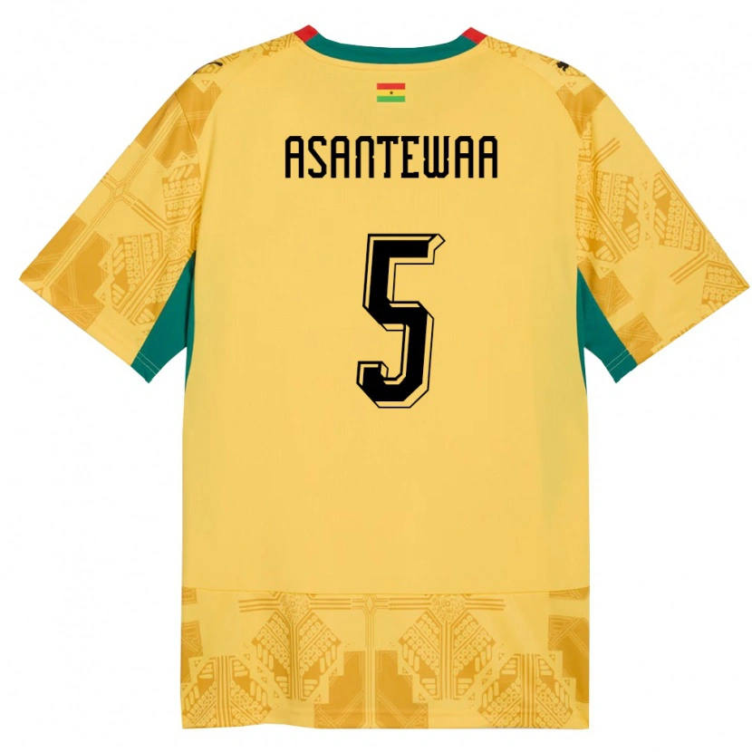 Danxen Mujer Camiseta Ghana Grace Asantewaa #5 Amarillo Rojo Negro 2ª Equipación 26-28 La Camisa