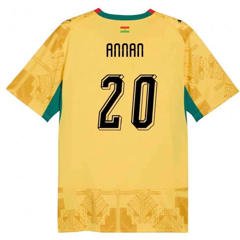 Danxen Mujer Camiseta Ghana Ebenezer Annan #20 Amarillo Rojo Negro 2ª Equipación 26-28 La Camisa
