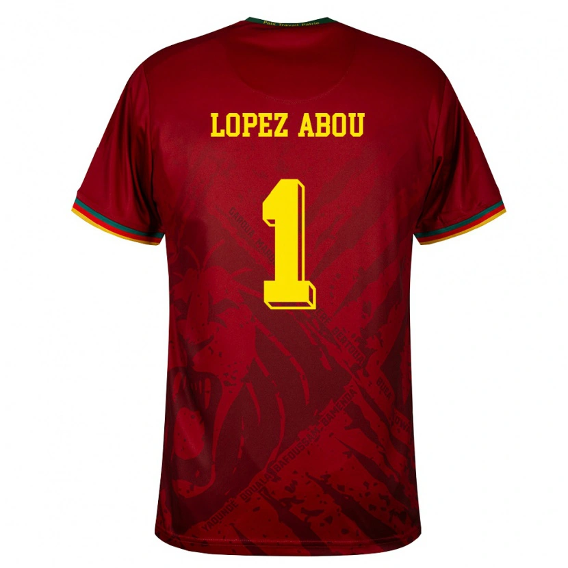 Danxen Mujer Camiseta Camerún Junior Lopez #1 Rojo Oscuro Verde Amarillo 2ª Equipación 26-28 La Camisa