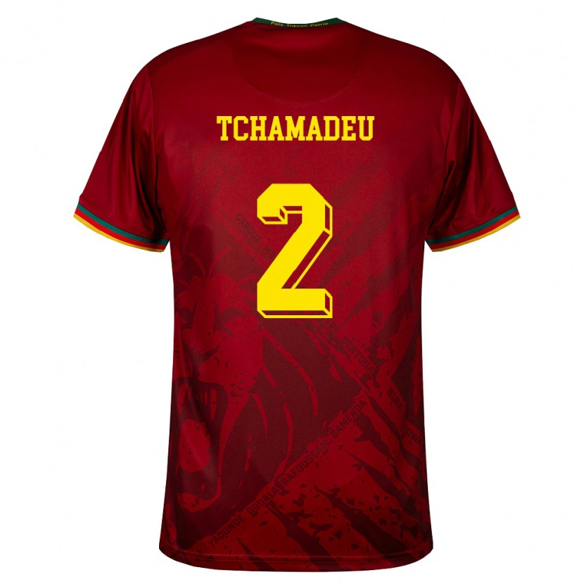 Danxen Mujer Camiseta Camerún Junior Tchamadeu #2 Rojo Oscuro Verde Amarillo 2ª Equipación 26-28 La Camisa