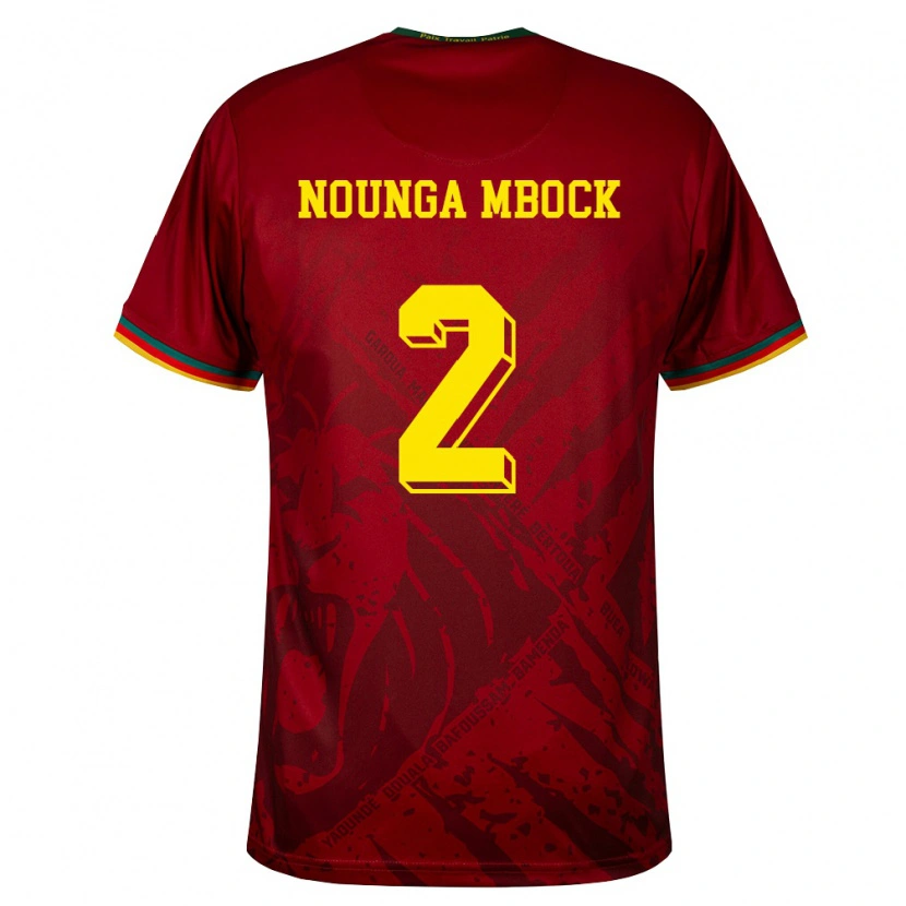 Danxen Mujer Camiseta Camerún Eiffrel Hernandez Nounga Mbock #2 Rojo Oscuro Verde Amarillo 2ª Equipación 26-28 La Camisa