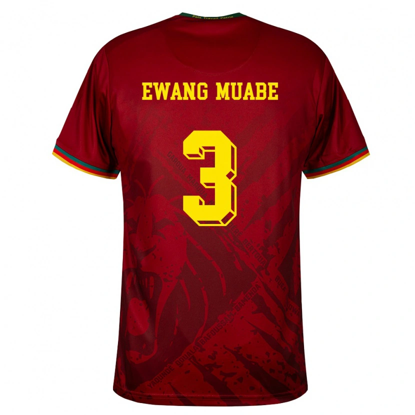 Danxen Mujer Camiseta Camerún Ebong Ewang Muabe #3 Rojo Oscuro Verde Amarillo 2ª Equipación 26-28 La Camisa