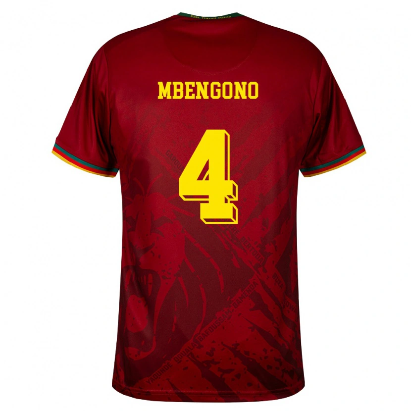 Danxen Mujer Camiseta Camerún Catherine Mbengono #4 Rojo Oscuro Verde Amarillo 2ª Equipación 26-28 La Camisa