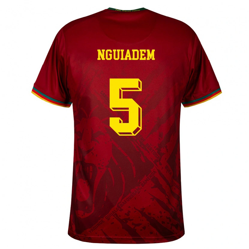 Danxen Mujer Camiseta Camerún Annecy Nguiadem #5 Rojo Oscuro Verde Amarillo 2ª Equipación 26-28 La Camisa