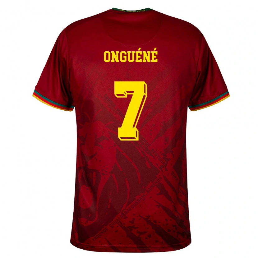 Danxen Mujer Camiseta Camerún Gabrielle Onguene #7 Rojo Oscuro Verde Amarillo 2ª Equipación 26-28 La Camisa