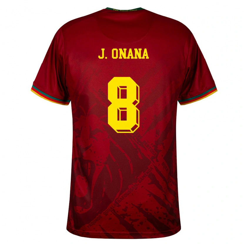 Danxen Mujer Camiseta Camerún Jean Onana #8 Rojo Oscuro Verde Amarillo 2ª Equipación 26-28 La Camisa