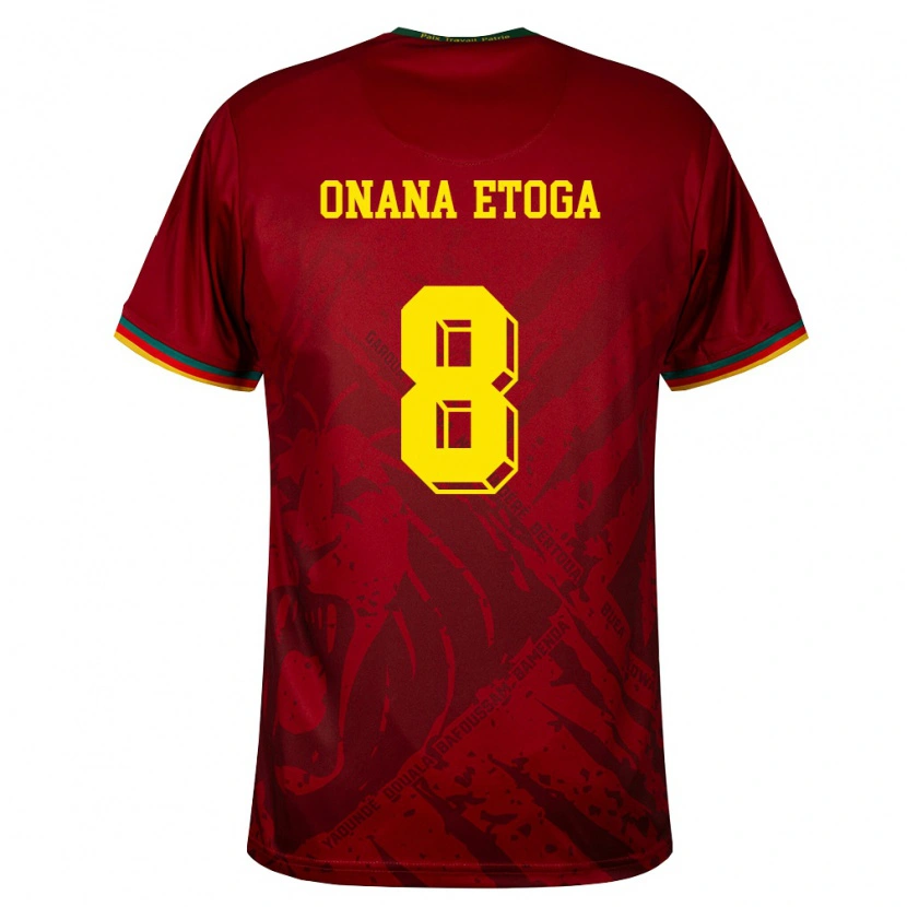 Danxen Mujer Camiseta Camerún Loic Onana Etoga #8 Rojo Oscuro Verde Amarillo 2ª Equipación 26-28 La Camisa