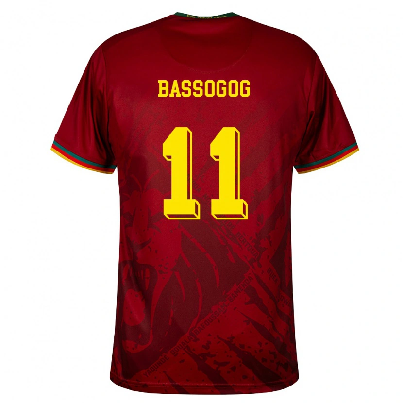 Danxen Mujer Camiseta Camerún Christian Bassogog #11 Rojo Oscuro Verde Amarillo 2ª Equipación 26-28 La Camisa