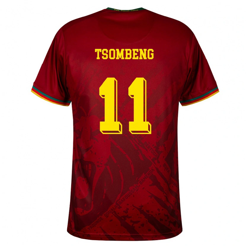 Danxen Mujer Camiseta Camerún Arnaud Tsombeng #11 Rojo Oscuro Verde Amarillo 2ª Equipación 26-28 La Camisa