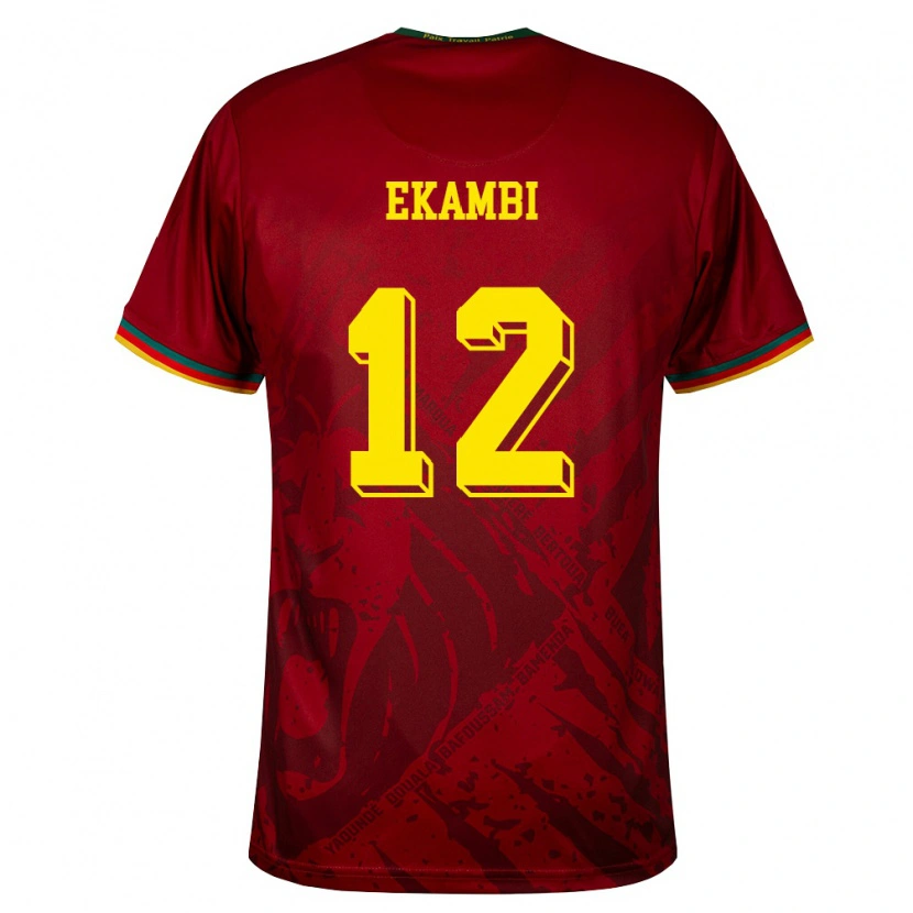 Danxen Mujer Camiseta Camerún Karl Toko Ekambi #12 Rojo Oscuro Verde Amarillo 2ª Equipación 26-28 La Camisa