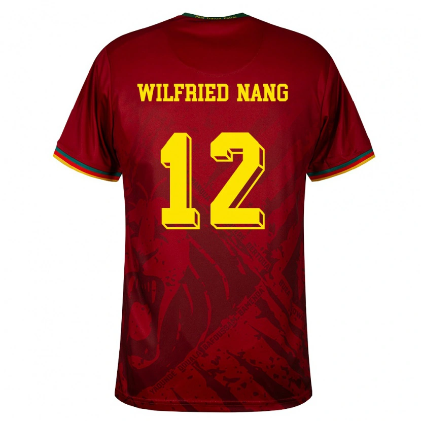 Danxen Mujer Camiseta Camerún Toni Wilfried Nang #12 Rojo Oscuro Verde Amarillo 2ª Equipación 26-28 La Camisa