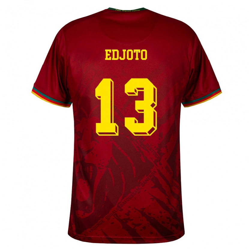 Danxen Mujer Camiseta Camerún Evan Edjoto #13 Rojo Oscuro Verde Amarillo 2ª Equipación 26-28 La Camisa