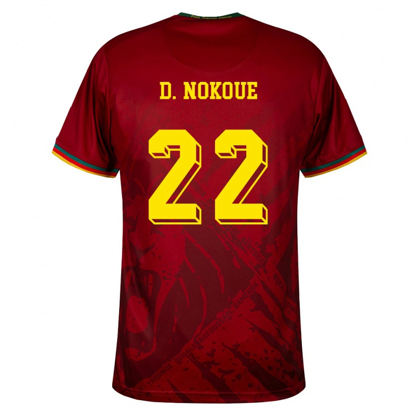 Danxen Mujer Camiseta Camerún Bryan Djile Nokoue #22 Rojo Oscuro Verde Amarillo 2ª Equipación 26-28 La Camisa