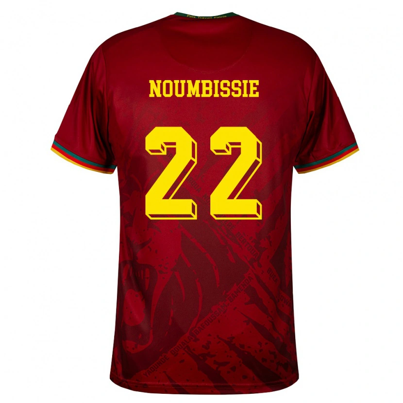 Danxen Mujer Camiseta Camerún Stéphane Noumbissie #22 Rojo Oscuro Verde Amarillo 2ª Equipación 26-28 La Camisa