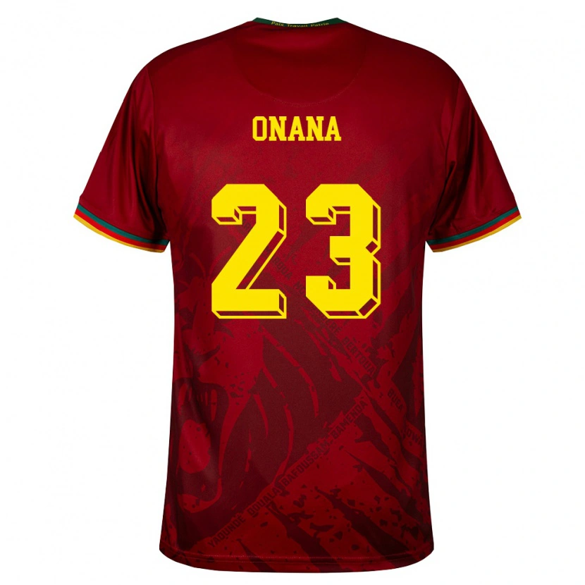Danxen Mujer Camiseta Camerún Andre Onana #23 Rojo Oscuro Verde Amarillo 2ª Equipación 26-28 La Camisa
