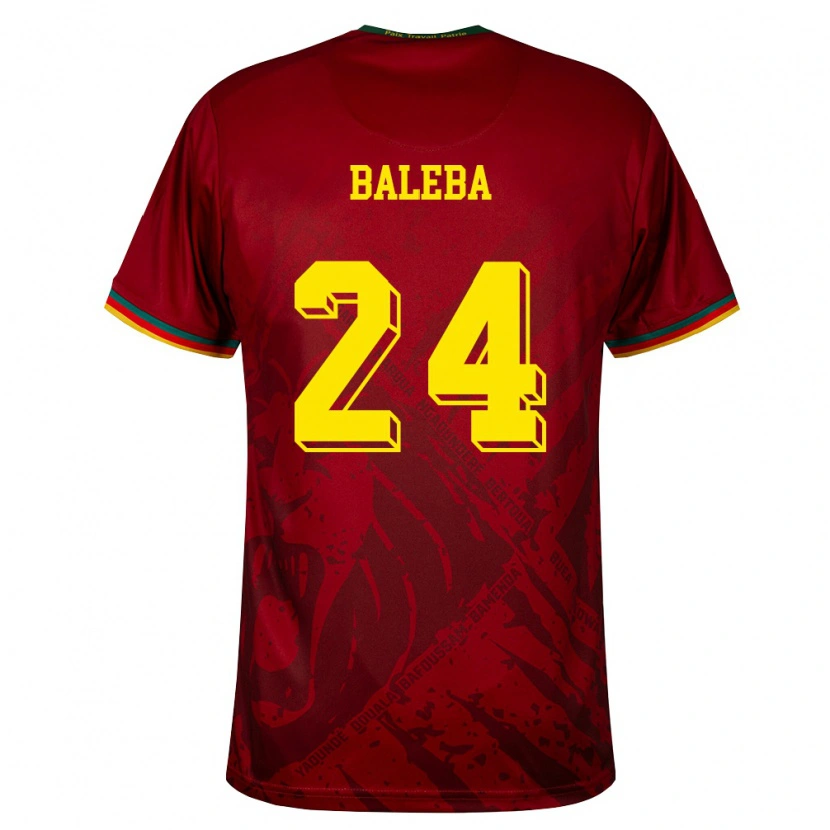 Danxen Mujer Camiseta Camerún Carlos Baleba #24 Rojo Oscuro Verde Amarillo 2ª Equipación 26-28 La Camisa