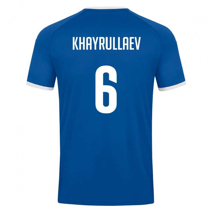 Danxen Niño Camiseta Uzbekistán Ravshan Khayrullaev #6 Azul Real Blanco 1ª Equipación 26-28 La Camisa