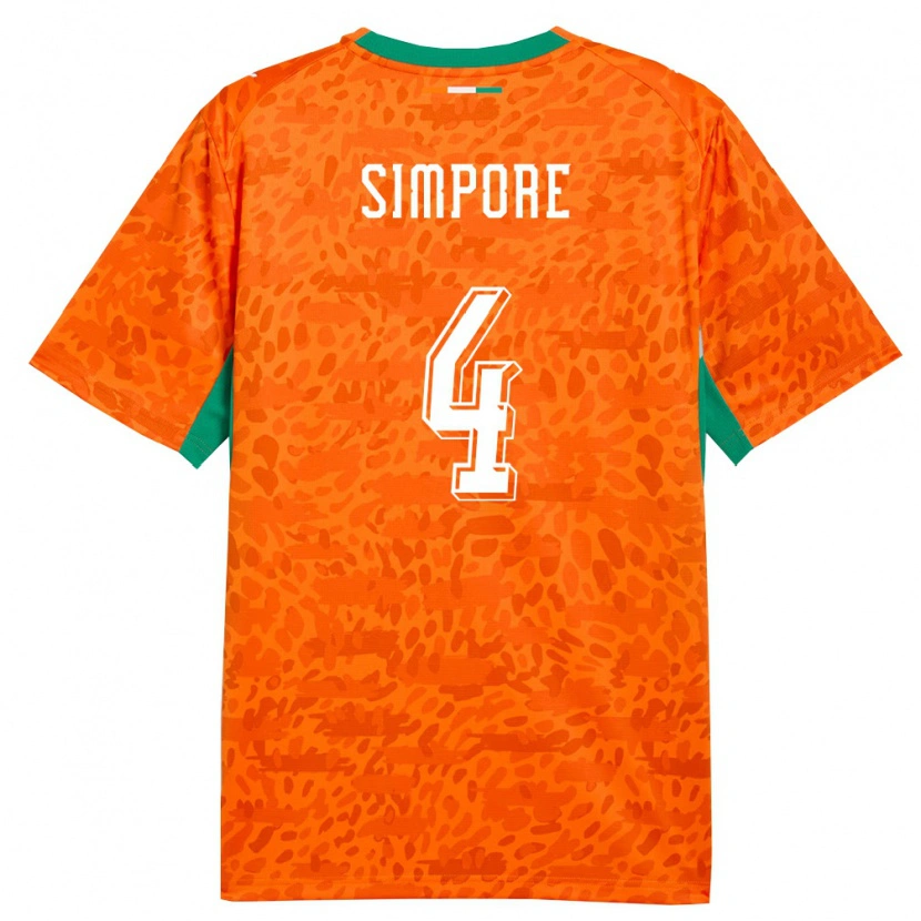 Danxen Niño Camiseta Costa De Marfil Eric Simpore #4 Naranja Verde Blanco 1ª Equipación 26-28 La Camisa