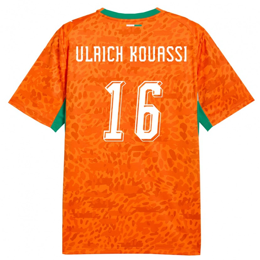 Danxen Niño Camiseta Costa De Marfil Landry Ulrich Kouassi #16 Naranja Verde Blanco 1ª Equipación 26-28 La Camisa