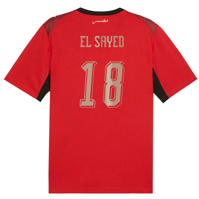 Danxen Niño Camiseta Egipto Mohamed El Sayed #18 Rojo Negro Oro 1ª Equipación 26-28 La Camisa