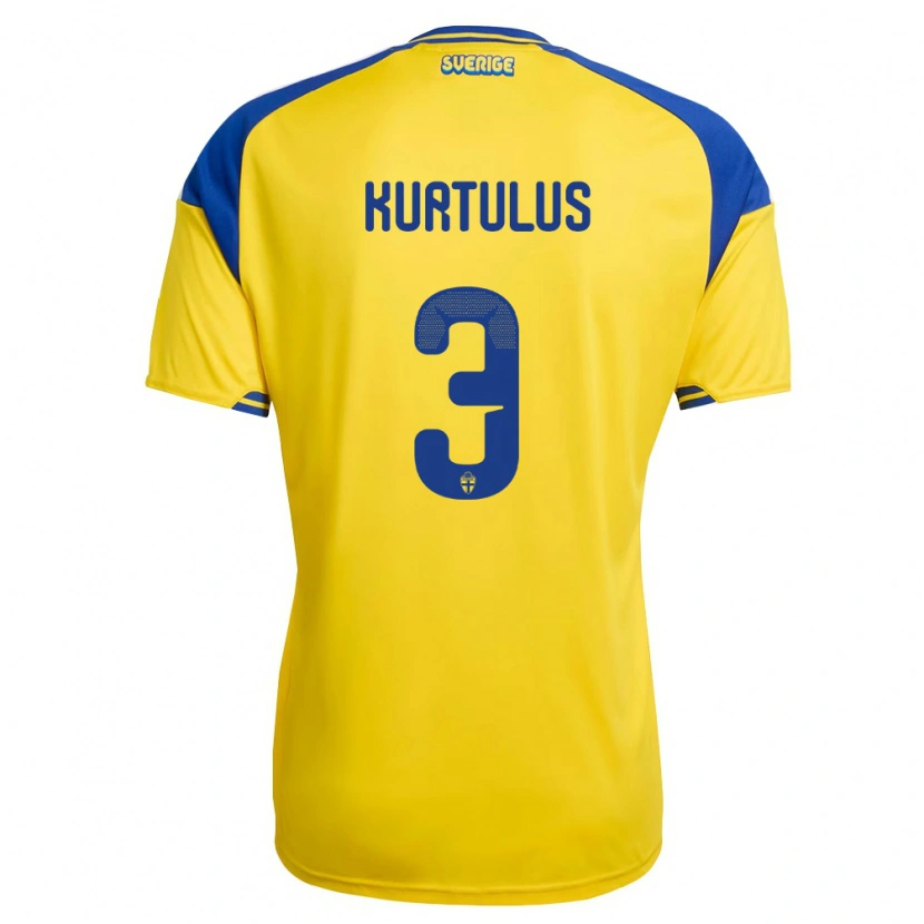 Danxen Niño Camiseta Suecia Bleon Kurtulus #3 Amarillo Azul Blanco 1ª Equipación 26-28 La Camisa