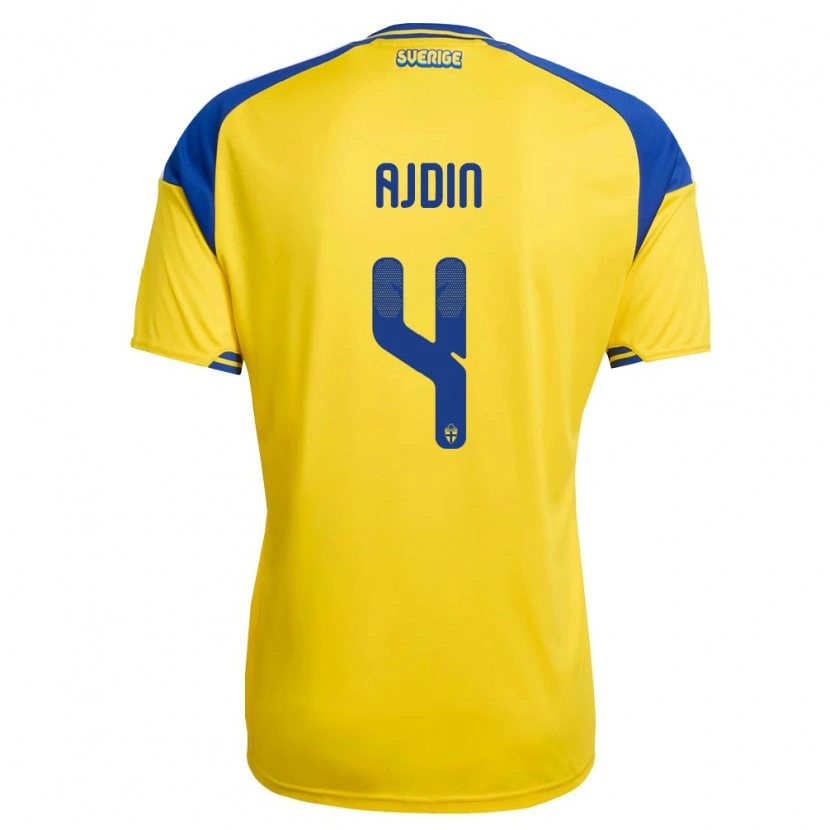 Danxen Niño Camiseta Suecia Gjan Ajdin #4 Amarillo Azul Blanco 1ª Equipación 26-28 La Camisa