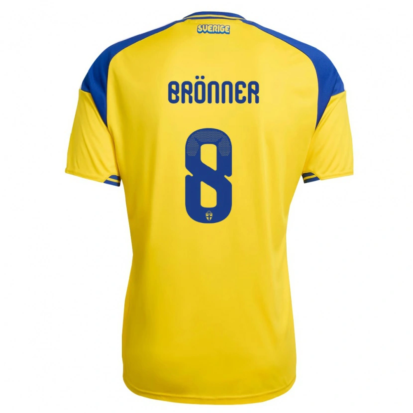 Danxen Niño Camiseta Suecia Axel Brönner #8 Amarillo Azul Blanco 1ª Equipación 26-28 La Camisa