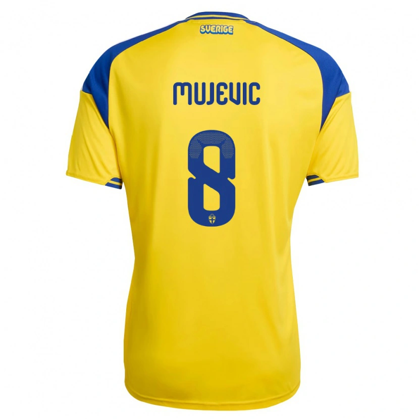 Danxen Niño Camiseta Suecia Samin Mujevic #8 Amarillo Azul Blanco 1ª Equipación 26-28 La Camisa