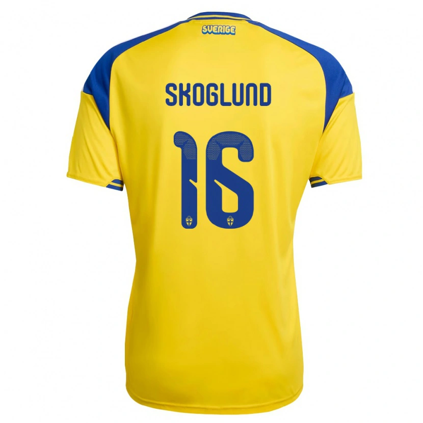 Danxen Niño Camiseta Suecia Hampus Skoglund #16 Amarillo Azul Blanco 1ª Equipación 26-28 La Camisa