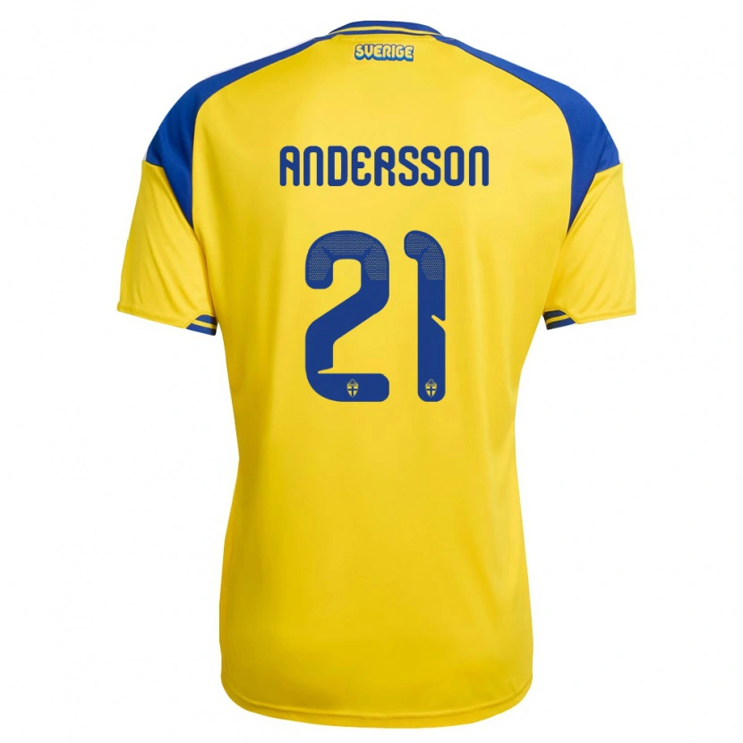 Danxen Niño Camiseta Suecia Alexander Andersson #21 Amarillo Azul Blanco 1ª Equipación 26-28 La Camisa