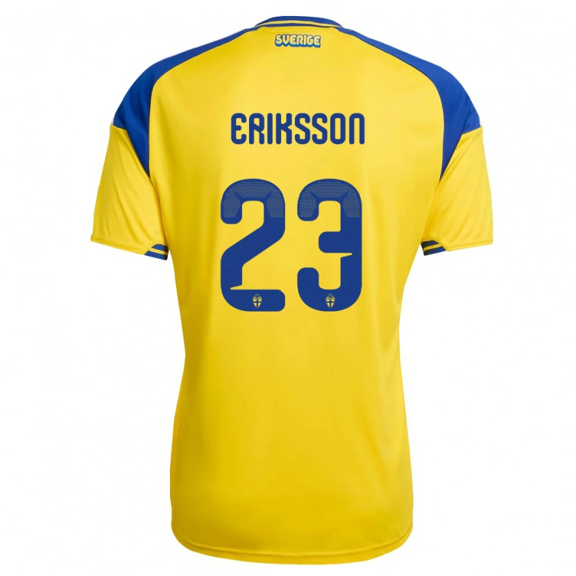 Danxen Niño Camiseta Suecia Simon Eriksson #23 Amarillo Azul Blanco 1ª Equipación 26-28 La Camisa