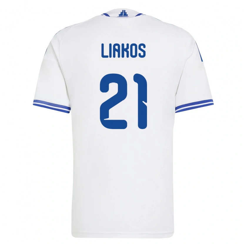 Danxen Niño Camiseta Grecia Angelos Liakos #21 Blanco Azul 1ª Equipación 26-28 La Camisa