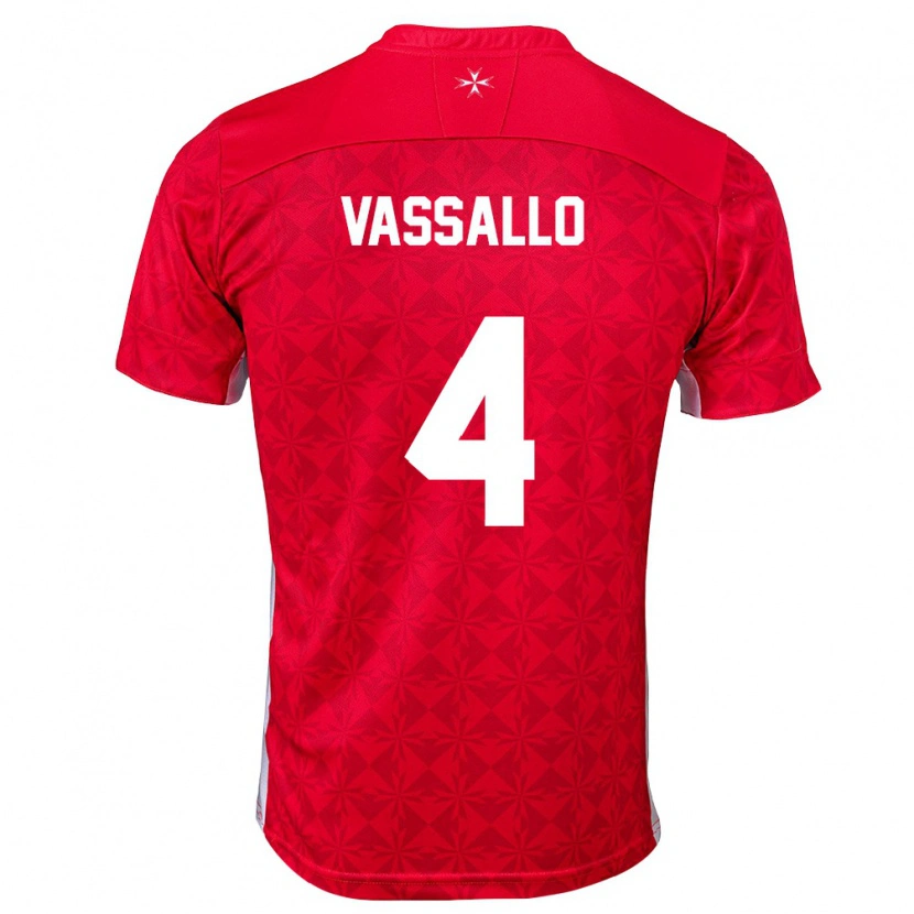 Danxen Niño Camiseta Malta Jake Vassallo #4 Rojo Blanco 1ª Equipación 26-28 La Camisa