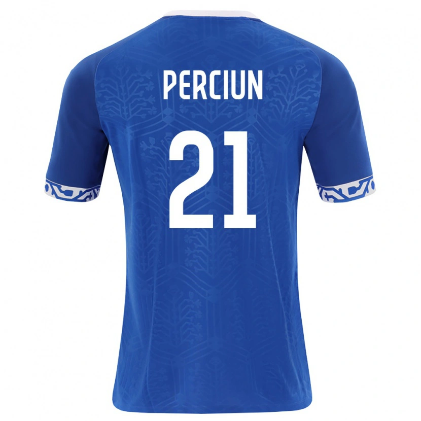 Danxen Niño Camiseta Moldavia Sergiu Perciun #21 Azul Real Blanco 1ª Equipación 26-28 La Camisa