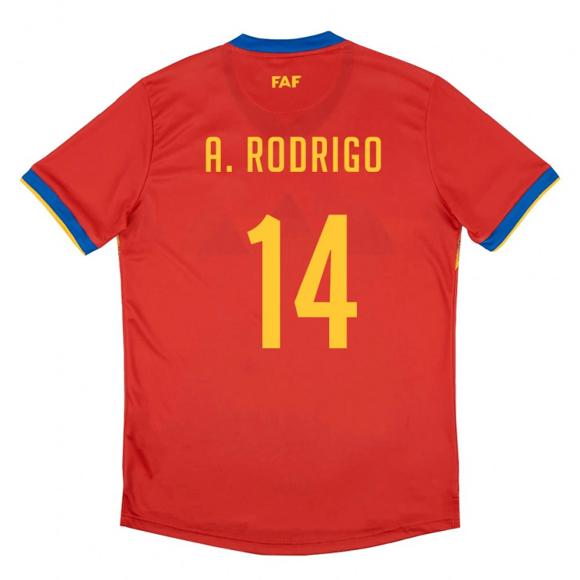 Danxen Niño Camiseta Andorra Arón Rodrigo #14 Rojo Azul Amarillo 1ª Equipación 26-28 La Camisa