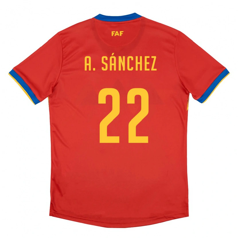Danxen Niño Camiseta Andorra Aaron Sánchez #22 Rojo Azul Amarillo 1ª Equipación 26-28 La Camisa
