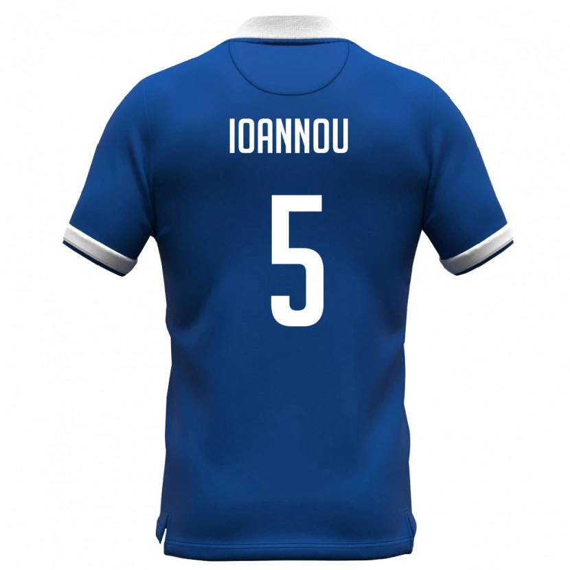 Danxen Niño Camiseta Chipre Kosmas Ioannou #5 Azul Real Blanco 1ª Equipación 26-28 La Camisa