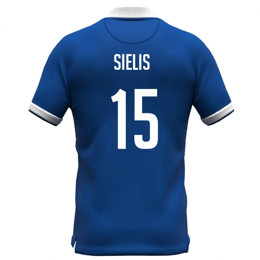 Danxen Niño Camiseta Chipre Christos Sielis #15 Azul Real Blanco 1ª Equipación 26-28 La Camisa