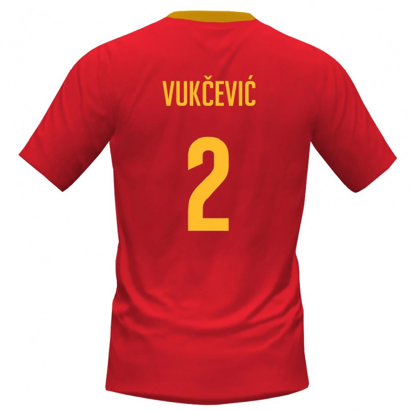 Danxen Niño Camiseta Montenegro Andrija Vukcevic #2 Rojo Amarillo 1ª Equipación 26-28 La Camisa