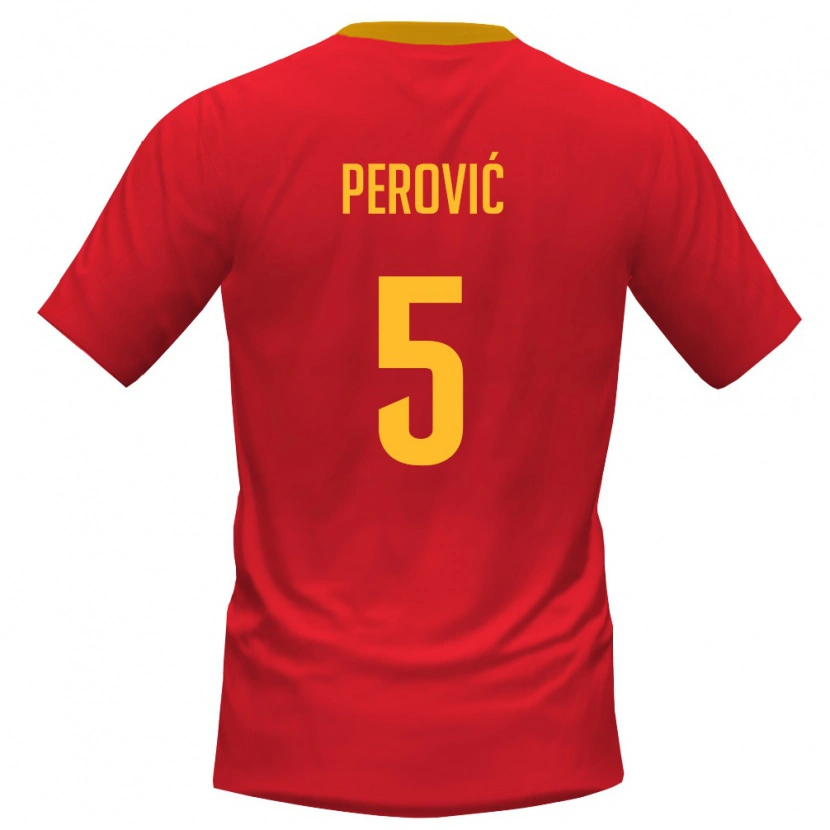 Danxen Niño Camiseta Montenegro Marko Perovic #5 Rojo Amarillo 1ª Equipación 26-28 La Camisa
