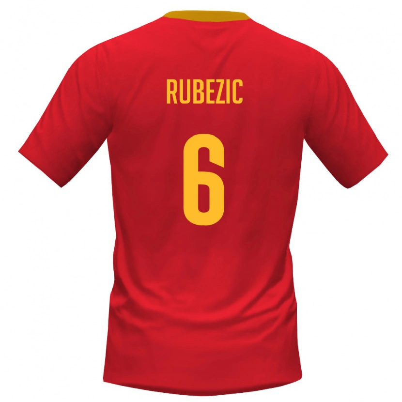 Danxen Niño Camiseta Montenegro Slobodan Rubežić #6 Rojo Amarillo 1ª Equipación 26-28 La Camisa