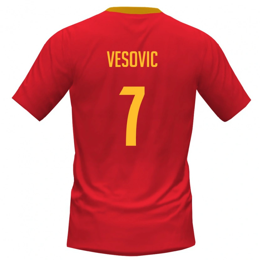 Danxen Niño Camiseta Montenegro Marko Vesovic #7 Rojo Amarillo 1ª Equipación 26-28 La Camisa