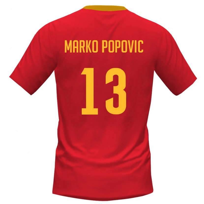 Danxen Niño Camiseta Montenegro Marko Popovic #13 Rojo Amarillo 1ª Equipación 26-28 La Camisa